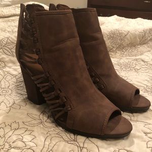 Brown peep toe booties